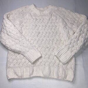 Philosophy Cable Knit Chunky Sweater M Romantic Fisherman Cozy Ivory Aspen